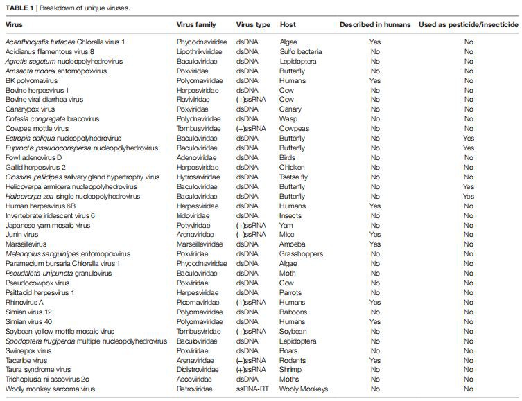 Table 1 | Breakdown of unique viruses.